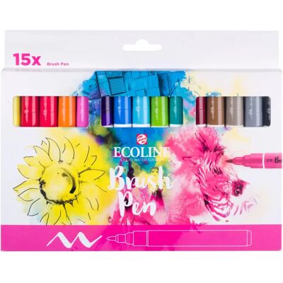 Conjunto de Canetas de Pincel Ecoline Royal Talens - 15 Cores para Aquarela & Lettering Conjunto de Canetas de Pincel Ecoline Royal Talens - 15 Cores para Aquarela & Lettering