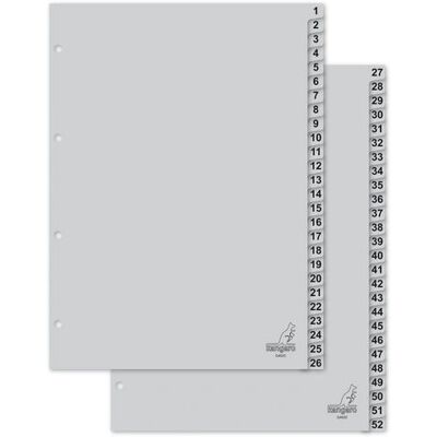 Kangaro G452C Tabbladen - A4, 120 micron, Genummerd 1-52, Grijs Kangaro G452C Tabbladen - A4, 120 micron, Genummerd 1-52, Grijs