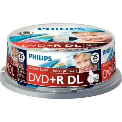 Philips DR8I8B25F/00 DVD+R DL - 8,5 GB - 25 db. Philips DR8I8B25F/00 DVD+R DL - 8,5 GB - 25 db.