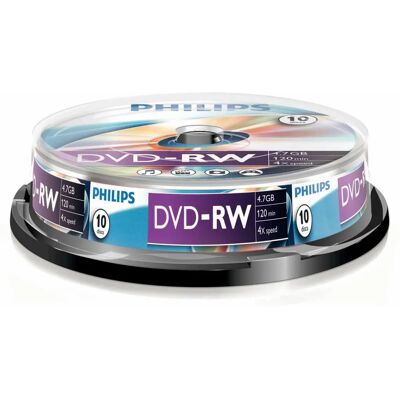 Philips DN4S4B10F/00 - 4,7 GB 10 pcs - DVD-RW - 4X - Spindle - Stockage de données Philips DN4S4B10F/00 - 4,7 GB 10 pcs - DVD-RW - 4X - Spindle - Stockage de données