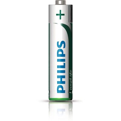Pile domestique Philips LongLife R03L4F/10 - Faible consommation - Publicité Pile domestique Philips LongLife R03L4F/10 - Faible consommation - Publicité