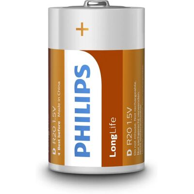 Pile domestique Philips R20L2F/10 - Zinc-Carbon - 1.5V - Publicité Pile domestique Philips R20L2F/10 - Zinc-Carbon - 1.5V - Publicité