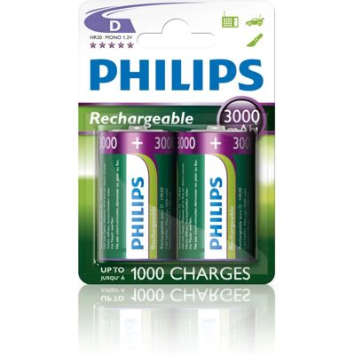 Pile rechargeable Philips D - 3000mAh - Usage domestique - Publicité Pile rechargeable Philips D - 3000mAh - Usage domestique - Publicité