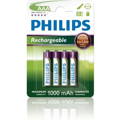 Baterías recargables AAA Philips - NiMH, 1000mAh - Batería doméstica Baterías recargables AAA Philips - NiMH, 1000mAh - Batería doméstica