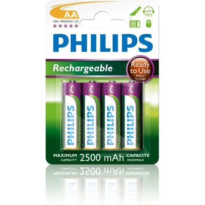 Baterías recargables AA Philips NiMH 2500mAh - Batería doméstica Baterías recargables AA Philips NiMH 2500mAh - Batería doméstica
