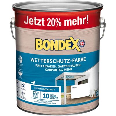 BONDEX Weiße Wetterschutzfarbe - Außen, Hochdeckend, UV-beständig BONDEX Weiße Wetterschutzfarbe - Außen, Hochdeckend, UV-beständig
