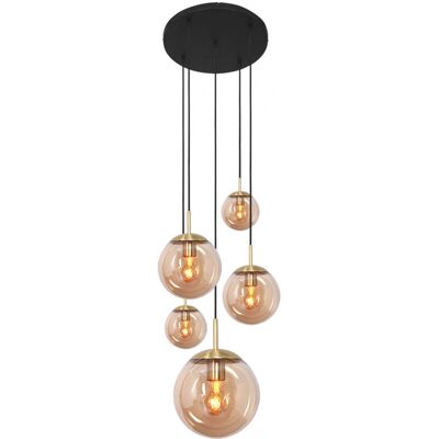 Lampada pendente Bollique Ambra - 5 Lampadine - E27 - Vetro e metallo Lampada pendente Bollique Ambra - 5 Lampadine - E27 - Vetro e metallo