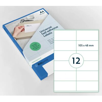 Étiquettes blanches Rillprint - 105x48mm - 1200 pcs - Feuilles A4 - Imprimable - Publicité Étiquettes blanches Rillprint - 105x48mm - 1200 pcs - Feuilles A4 - Imprimable - Publicité