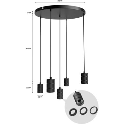 Suspension Industrielle Calex - 5x E27 - 50cm Noir - Publicité Suspension Industrielle Calex - 5x E27 - 50cm Noir - Publicité
