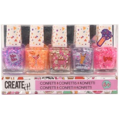 Zestaw lakierów do paznokci Confetti Create It! - 5 sztuk, 8ml Zestaw lakierów do paznokci Confetti Create It! - 5 sztuk, 8ml