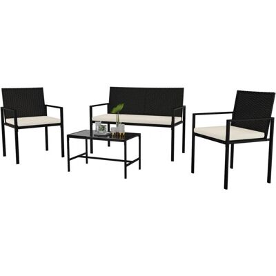 BIGZZIA - Rattan 4-Piece Set - Black - Garden furniture set BIGZZIA - Rattan 4-Piece Set - Black - Garden furniture set