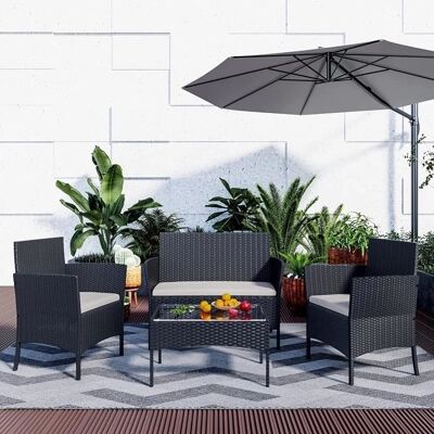 Bigzzia - Rattan PE Outdoor - Noir - 4-Person - Ensemble de Meubles de Jardin - Publicité Bigzzia - Rattan PE Outdoor - Noir - 4-Person - Ensemble de Meubles de Jardin - Publicité