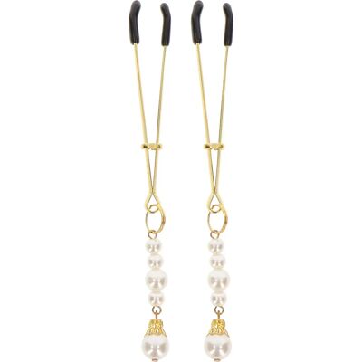 Pinces à Tétons Or avec Perles - BDSM Bijou Pinces à Tétons Or avec Perles - BDSM Bijou