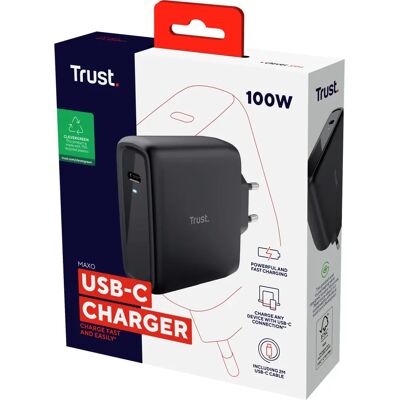 Chargeur USB-C Trust Maxo 100W - Câble 2m - Noir - Adaptateur Universel - Publicité Chargeur USB-C Trust Maxo 100W - Câble 2m - Noir - Adaptateur Universel - Publicité