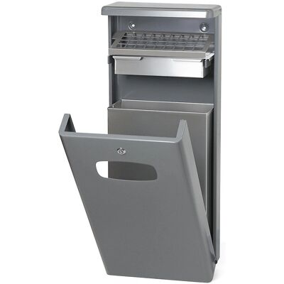 Cestino da muro Kaiserkraft con posacenere - 32L, Grigio Cestino da muro Kaiserkraft con posacenere - 32L, Grigio