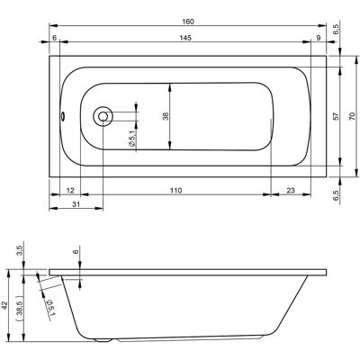 Riho Dola Rechteck-Badewanne - 160x70cm, 190L, Einbau, Weiß Riho Dola Rechteck-Badewanne - 160x70cm, 190L, Einbau, Weiß