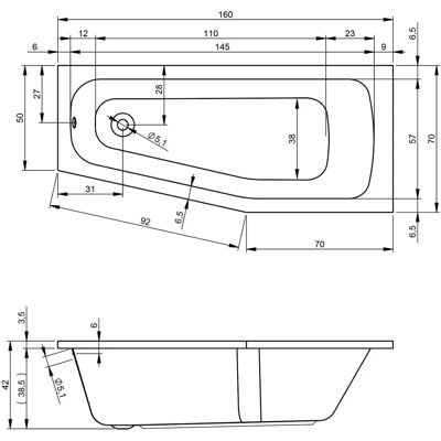 Riho Dola Badewanne - Platzsparend, links - Badewanne Riho Dola Badewanne - Platzsparend, links - Badewanne