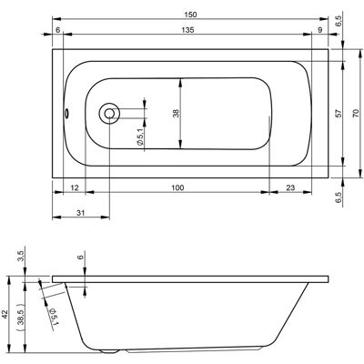 Riho Dola Rechteck-Badewanne - 150x70cm, Weiß, Einbau, 1-Sitzer - Bad Riho Dola Rechteck-Badewanne - 150x70cm, Weiß, Einbau, 1-Sitzer - Bad