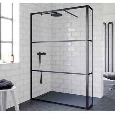 Mur de Douche Riho Walk-In avec Paroi Fixe - 1400x2000 mm - Noir Mat - Publicité Mur de Douche Riho Walk-In avec Paroi Fixe - 1400x2000 mm - Noir Mat - Publicité