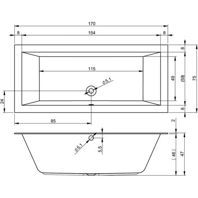 RIHO - Lugo - 170x75x47cm - 170L - Badewanne RIHO - Lugo - 170x75x47cm - 170L - Badewanne