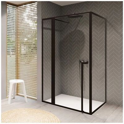 Riho Lucid Hoek swingdeur met vast deel - Zwart mat - 110x80cm Riho Lucid Hoek swingdeur met vast deel - Zwart mat - 110x80cm