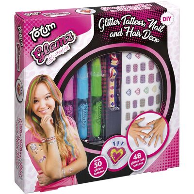Ensemble de cheveux, tatouages et ongles Glamz Totum - Kit beauté - Publicité Ensemble de cheveux, tatouages et ongles Glamz Totum - Kit beauté - Publicité