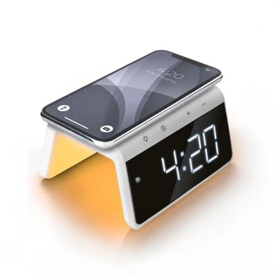 Réveil Caliber avec Chargeur Sans Fil - Lumière de Réveil - Lampe de Nuit - Blanc - Alarmes 2 Réveil Caliber avec Chargeur Sans Fil - Lumière de Réveil - Lampe de Nuit - Blanc - Alarmes 2