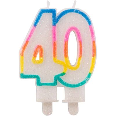 Folat - Bougie à paillettes 40 ans - 7cm pour anniversaires Folat - Bougie à paillettes 40 ans - 7cm pour anniversaires