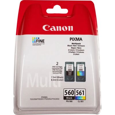 Cartouche d'encre Canon PG-560/CL-561 - Pack de 2 - Noir, Cyan, Magenta, Jaune - Pour Canon Pixma TS Cartouche d'encre Canon PG-560/CL-561 - Pack de 2 - Noir, Cyan, Magenta, Jaune - Pour Canon Pixma TS