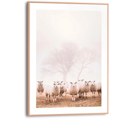 REINDERS - Schafe im Nebel - 30 x 40 cm - Beiger Rahmen - Poster REINDERS - Schafe im Nebel - 30 x 40 cm - Beiger Rahmen - Poster