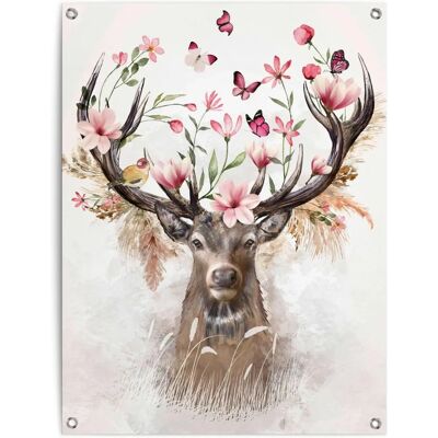 REINDERS - Hirsch in Blumen - 60x80 cm - rosa - Poster REINDERS - Hirsch in Blumen - 60x80 cm - rosa - Poster