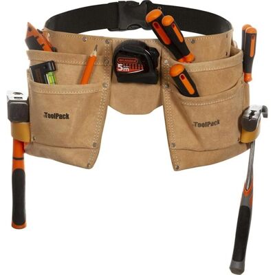 Toolpack Leder-Werkzeuggürtel mit 13 Taschen - Robuster Werkzeughalter Toolpack Leder-Werkzeuggürtel mit 13 Taschen - Robuster Werkzeughalter