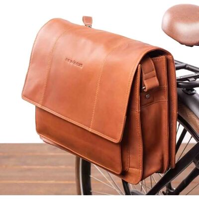 Sac en Cuir Fellini Cognac pour Vélo et Ordinateur Portable - Publicité Sac en Cuir Fellini Cognac pour Vélo et Ordinateur Portable - Publicité