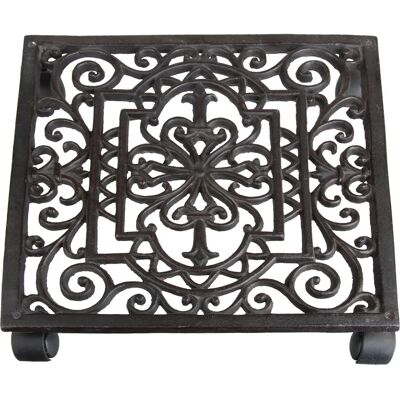Esschert Design TG22 Square Cast Iron Plant Trolley - Brown - Planter Accessory Esschert Design TG22 Square Cast Iron Plant Trolley - Brown - Planter Accessory