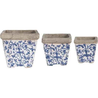 Esschert Design AC01 Bloempot - Blauw & Wit - Set van 3 Esschert Design AC01 Bloempot - Blauw & Wit - Set van 3