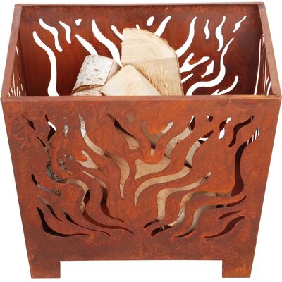 Esschert Design FF161 fire pit - Square rusted metal with flame pattern Esschert Design FF161 fire pit - Square rusted metal with flame pattern
