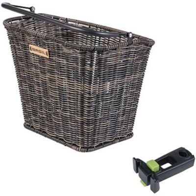 Panier vélo Basil Bremen Rattan Look - Avant - Avec système KF - Publicité Panier vélo Basil Bremen Rattan Look - Avant - Avec système KF - Publicité