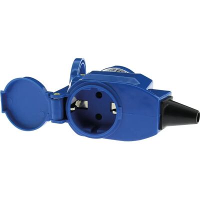 Niebieski adapter zasilania CEE Schuko do kempingu - Do kamperów i przyczep Niebieski adapter zasilania CEE Schuko do kempingu - Do kamperów i przyczep