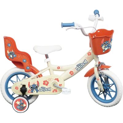 Bicicleta infantil Stitch 12 polegadas creme coral azul Bicicleta infantil Stitch 12 polegadas creme coral azul