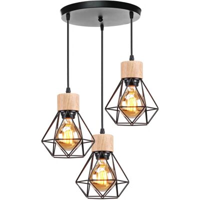 Stoex - Vintage 3-Light - Retro - Wood Metal - Pendant Lamp Stoex - Vintage 3-Light - Retro - Wood Metal - Pendant Lamp