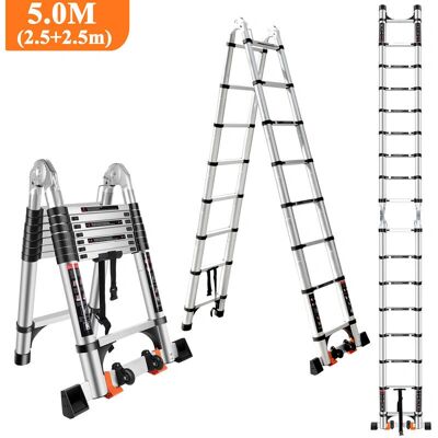 Escalera telescópica de aluminio 5m - Escalera plegable multifunción 150kg Escalera telescópica de aluminio 5m - Escalera plegable multifunción 150kg
