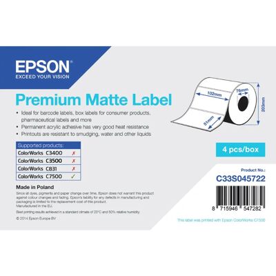 Étiquette mate premium Epson - 102x51mm, 2310 étiquettes Étiquette mate premium Epson - 102x51mm, 2310 étiquettes