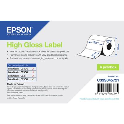 Epson Hoogglans Label Wit HG - Voor C7500 Epson Hoogglans Label Wit HG - Voor C7500
