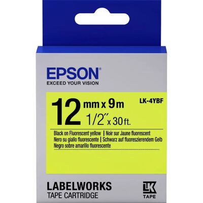Cartouche d'Étiquettes Epson LK-4YBF - Fluorescent Jaune/Noir - 12/18mm - Publicité Cartouche d'Étiquettes Epson LK-4YBF - Fluorescent Jaune/Noir - 12/18mm - Publicité