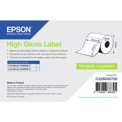 Epson C33S045728 Druckeretiketten - Weiß - Selbstklebend - A4 - 194 Etiketten Epson C33S045728 Druckeretiketten - Weiß - Selbstklebend - A4 - 194 Etiketten