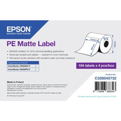 Epson C33S045732 Drucker Etikett - Selbstklebend Inkjet 76x127mm Epson C33S045732 Drucker Etikett - Selbstklebend Inkjet 76x127mm