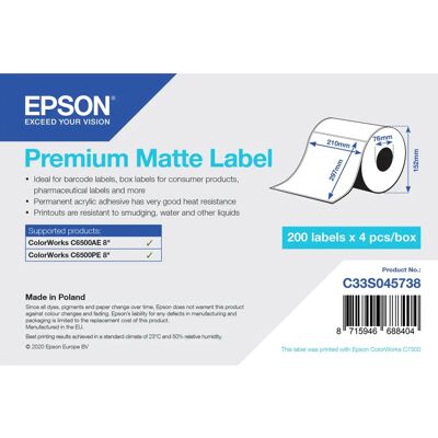 Epson C33S045738 - Selbstklebende Inkjet-Etiketten - 800 Blätter Epson C33S045738 - Selbstklebende Inkjet-Etiketten - 800 Blätter