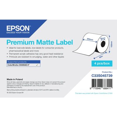 Epson C33S045739 Druckeretikett Weiß - Endlosetikett - Tintenstrahl Epson C33S045739 Druckeretikett Weiß - Endlosetikett - Tintenstrahl