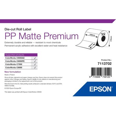 Epson 7113702 Nyomtató címke - Öntapadó, Matt, Prémium - 105mm x 152mm, 800 cimke Epson 7113702 Nyomtató címke - Öntapadó, Matt, Prémium - 105mm x 152mm, 800 cimke