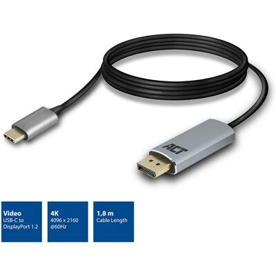 ACT USB-C zu DisplayPort Adapter - 4K 60Hz - 1,8m Aluminium ACT USB-C zu DisplayPort Adapter - 4K 60Hz - 1,8m Aluminium